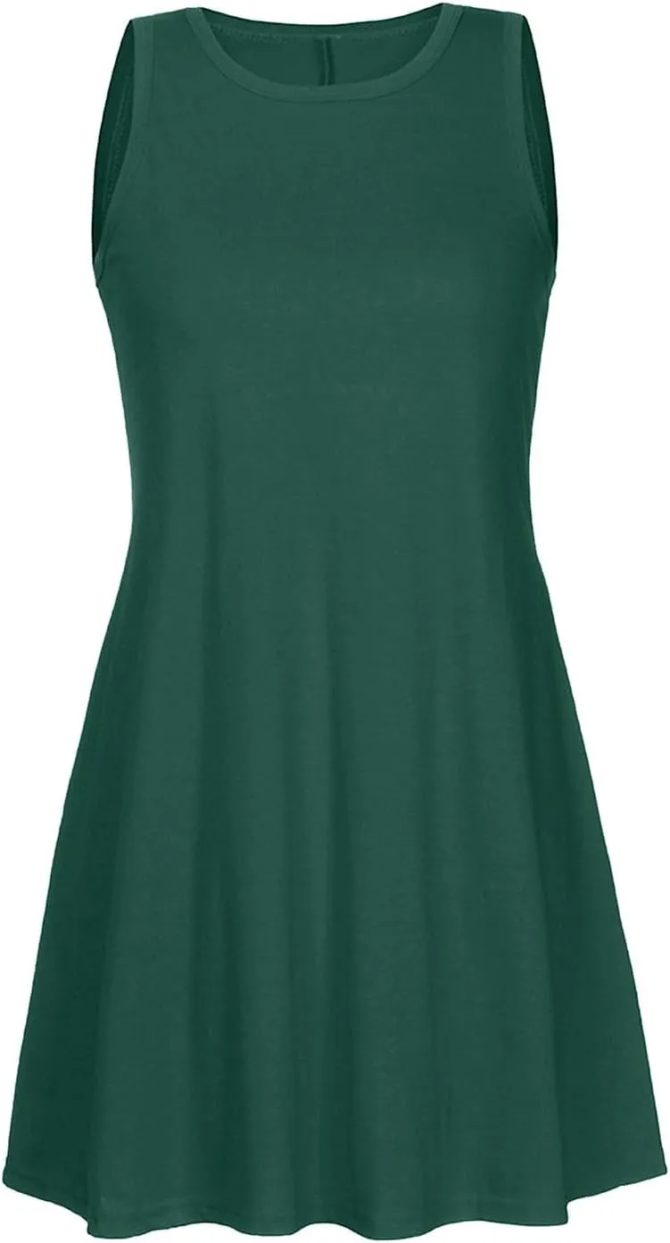 Summer Dresses for Women 2024 Casual Sleeveless Beach Swing Flaral Tank Dress Plain Loose Boho Sundress with Pockets