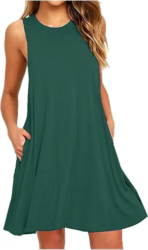 Summer Dresses for Women 2024 Casual Sleeveless Beach Swing Flaral Tank Dress Plain Loose Boho Sundress with Pockets