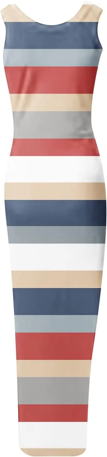 Summer Dresses for Women 2024 Maxi Comfy Sexy Slim Fit Ribbed Tank Top Long Dresses Split Hem Drawstring Dresses