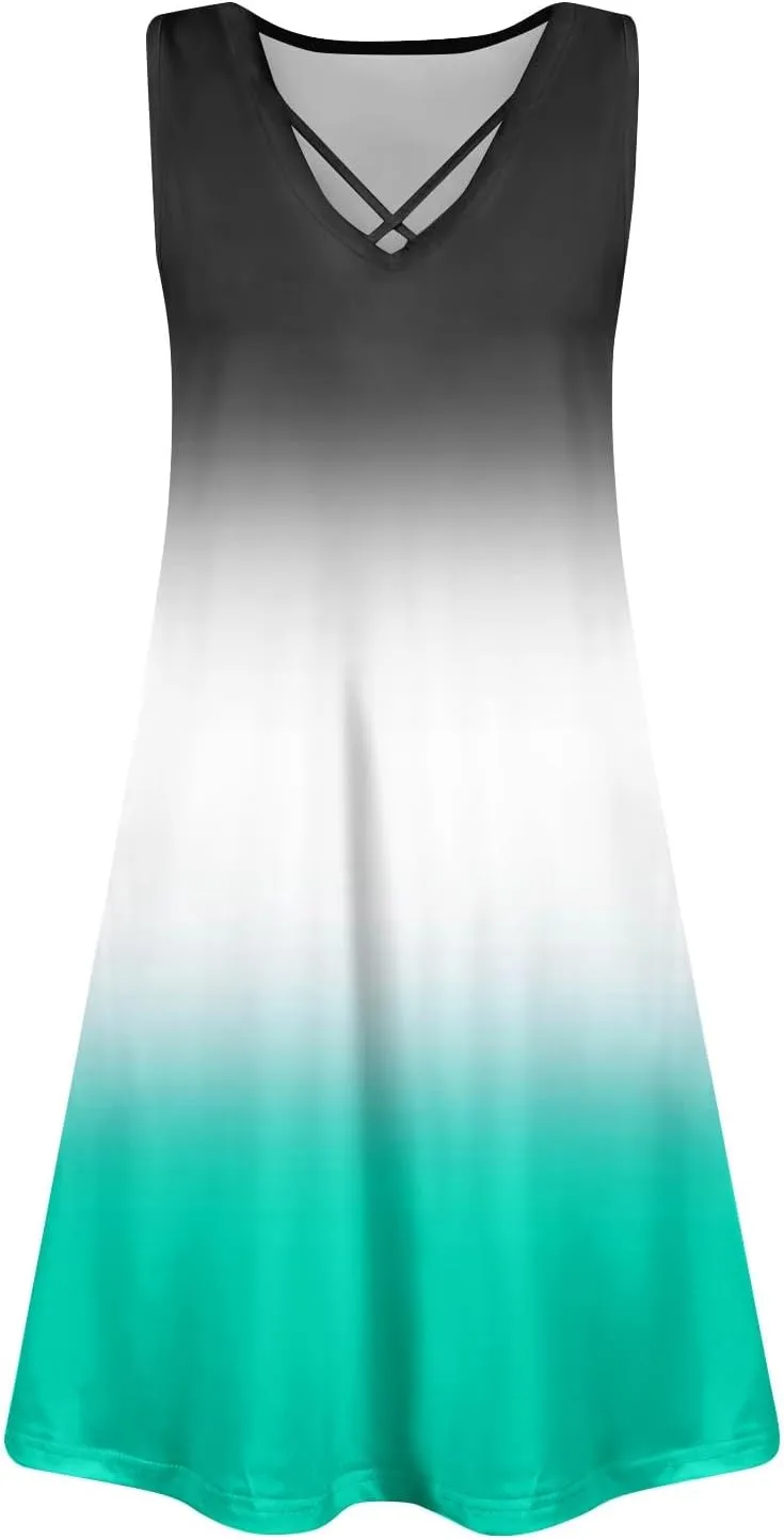 Summer Dresses for Women 2025 Floral Boho Beach T Shirt Dresses V Neck Casual Tank Dress Sleeveless Loose Sundresses