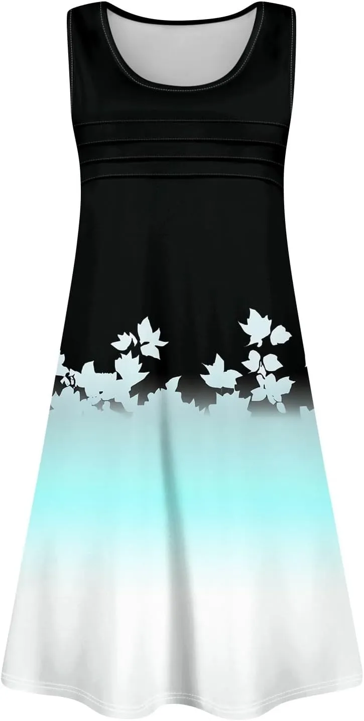 Summer Dresses for Women 2025 Sundresses Crewneck Sleeveless Dress with Pockets Boho Skirt Beach Vacation Clothes for Women