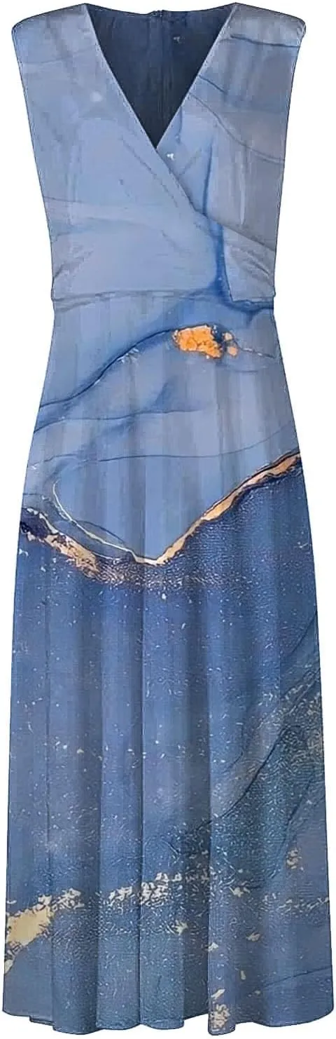 Summer Dresses for Women 2025,Women's Trendy Elegant Sleeveless Dresses Deep V Neck Wrap Floral Printed Boho Long Dress