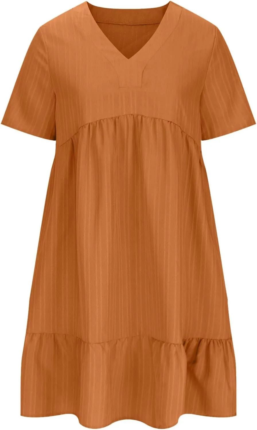 Summer Tiered Mini Dresses for Women Summer Ruffle Short Sleeve V Neck Beach Dress Swing A-Line Babydoll Dress