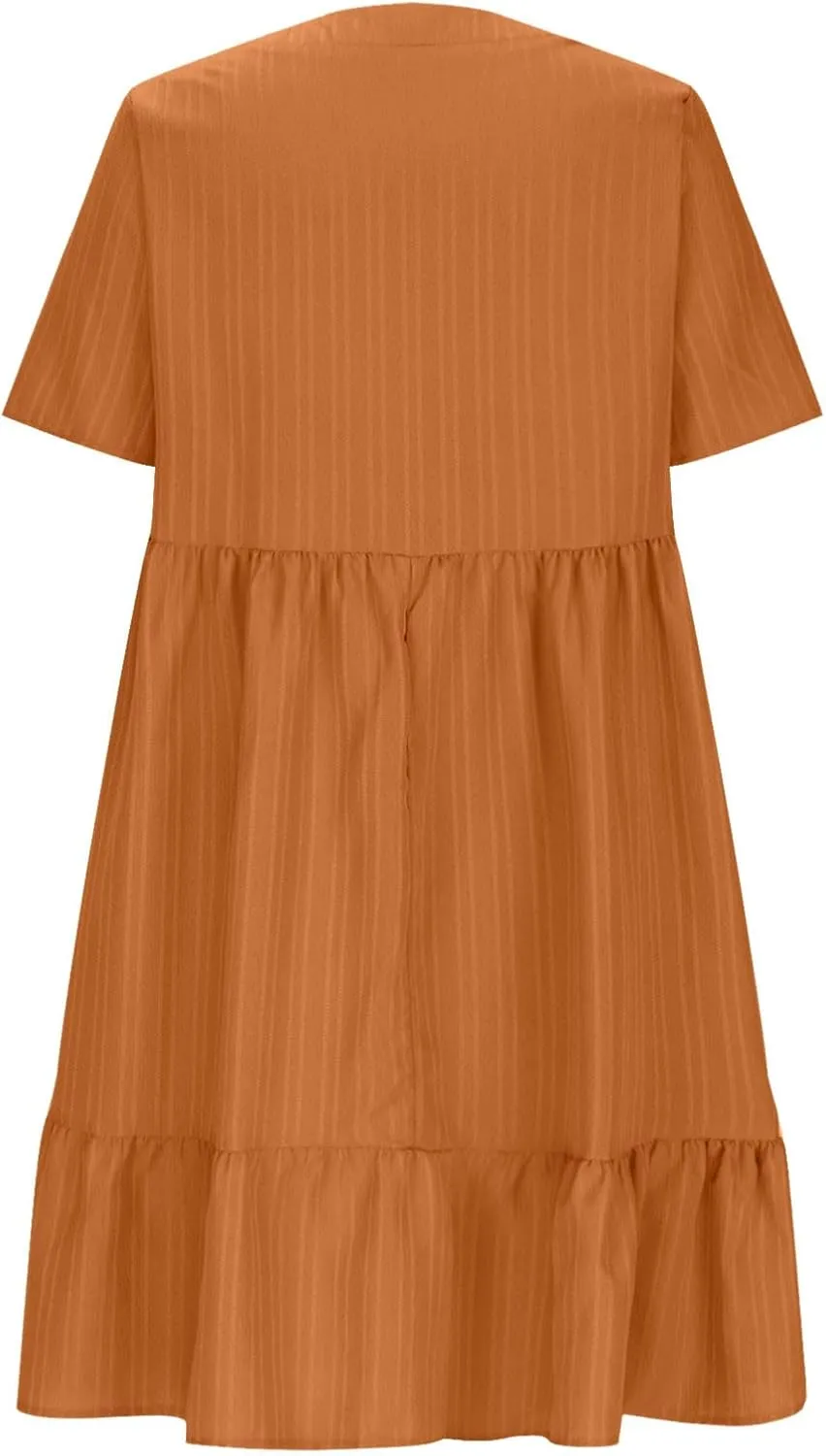 Summer Tiered Mini Dresses for Women Summer Ruffle Short Sleeve V Neck Beach Dress Swing A-Line Babydoll Dress