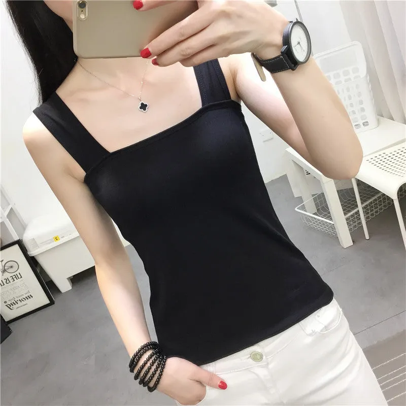 Summer Women Student Tops Casual All-Matching Spaghetti Strap INS Tank Top