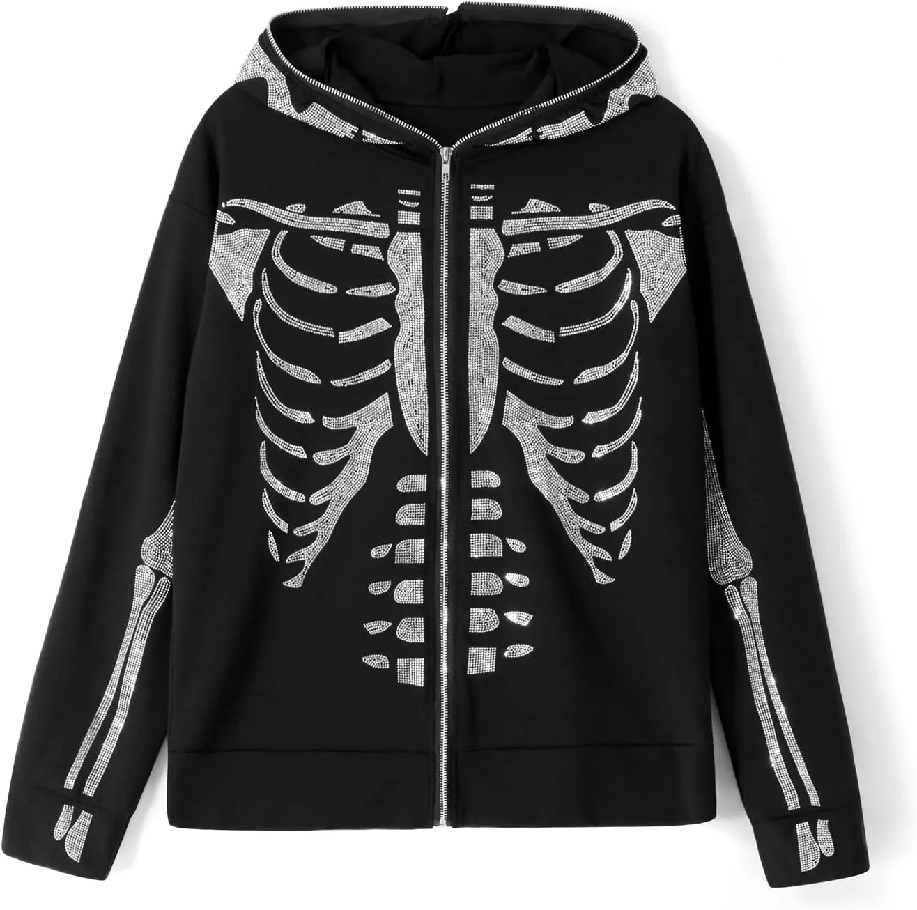 Sunwittafy Y2k Hoodie Men Women Black Rhinestone Zip Up Hoodie Grunge Hooded Oversized Sweatshirt Harajuku Streetwear