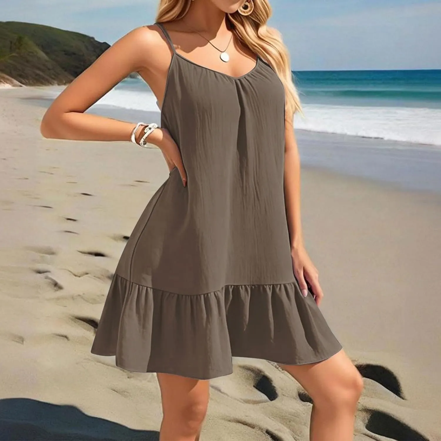 Swimsuit Coverup for Women 2025 Vacation Beach Tank Dress Spaghetti Straps Bathing Suit Cover Up Sundress S-XXL