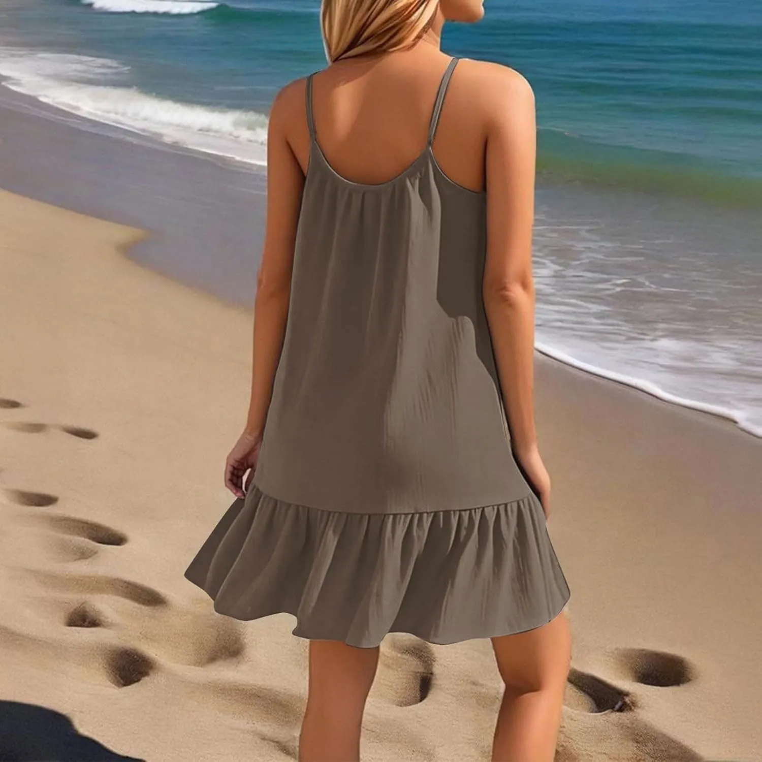 Swimsuit Coverup for Women 2025 Vacation Beach Tank Dress Spaghetti Straps Bathing Suit Cover Up Sundress S-XXL