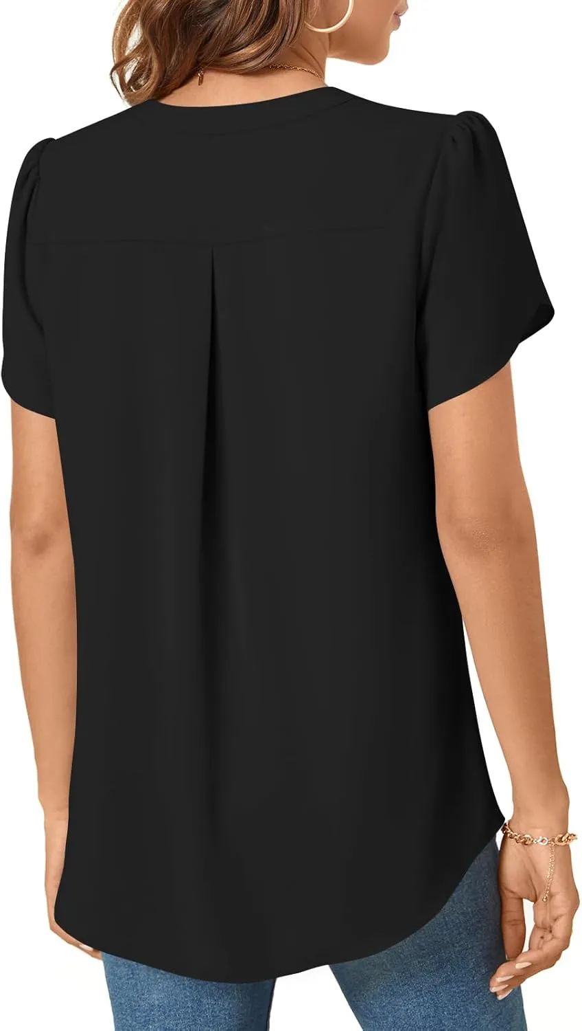 TAOHUADAO Womens Dressy Chiffon Blouses Summer Casual T-Shirts Petal Short Sleeve V Neck Tunic Tops for Leggings