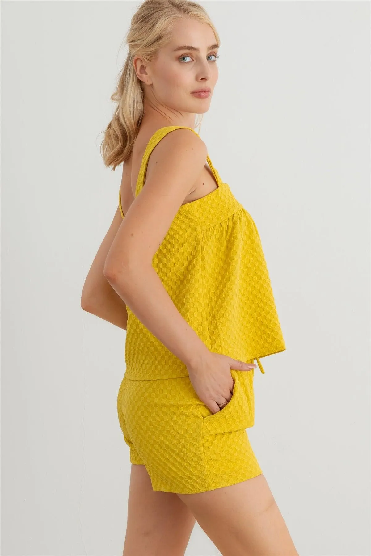 Textured Sleeveless Flare Top & High Waist Two Pocket Shorts Set