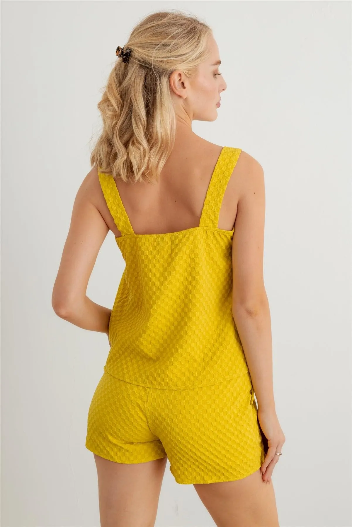 Textured Sleeveless Flare Top & High Waist Two Pocket Shorts Set