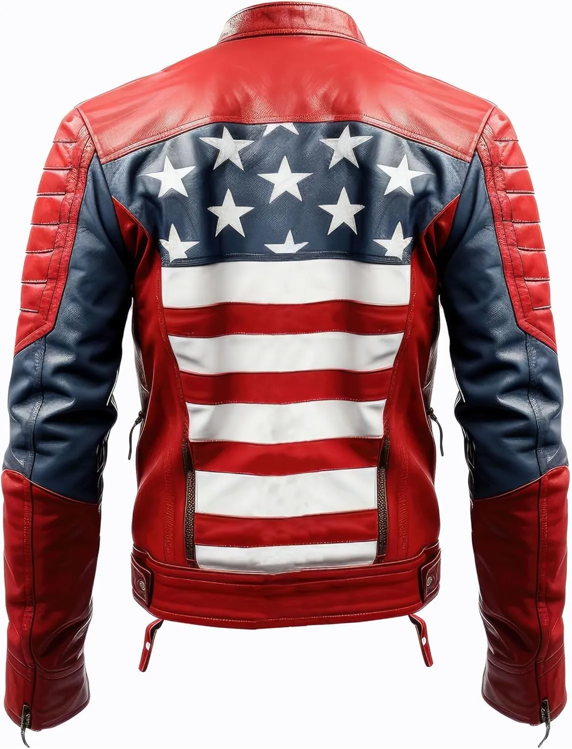 The Next Mens Inspired by American Flag Casual Motorcycle Zipper Coat With USA Flag Red Red and White Genuine Leather Jackets