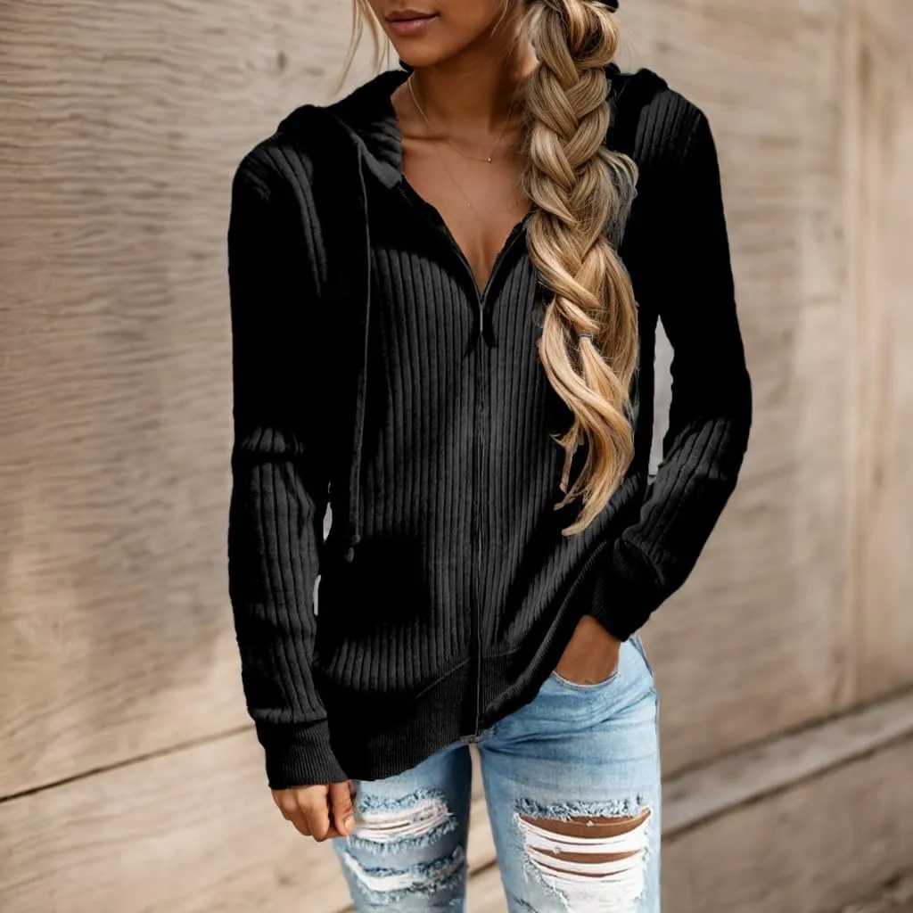 TIAFORD Women Zip Up Cardigan Sweater Oversized Long Sleeve Drawstring Hoodie Sweater Knit Open Front Hooded Outwear Coat
