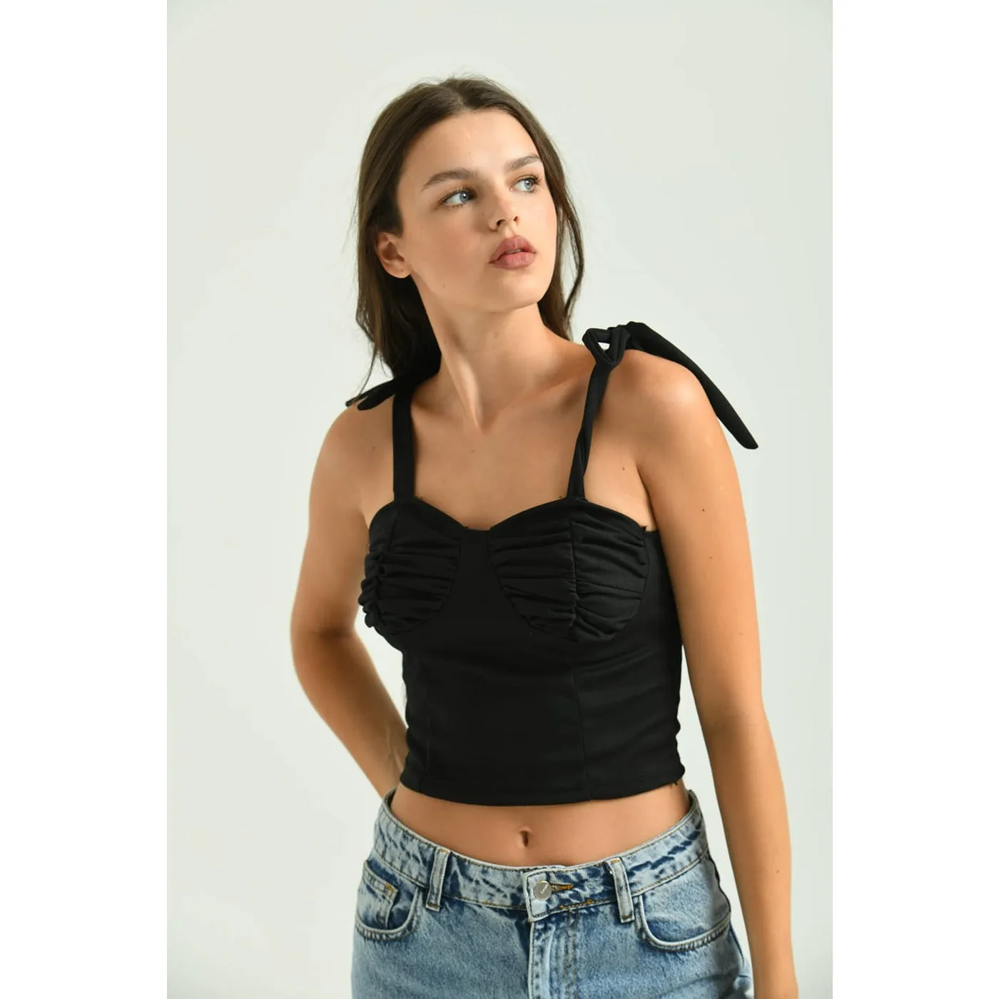 Tie Shoulder Black Top