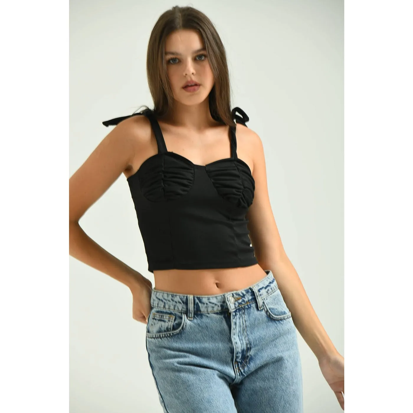 Tie Shoulder Black Top