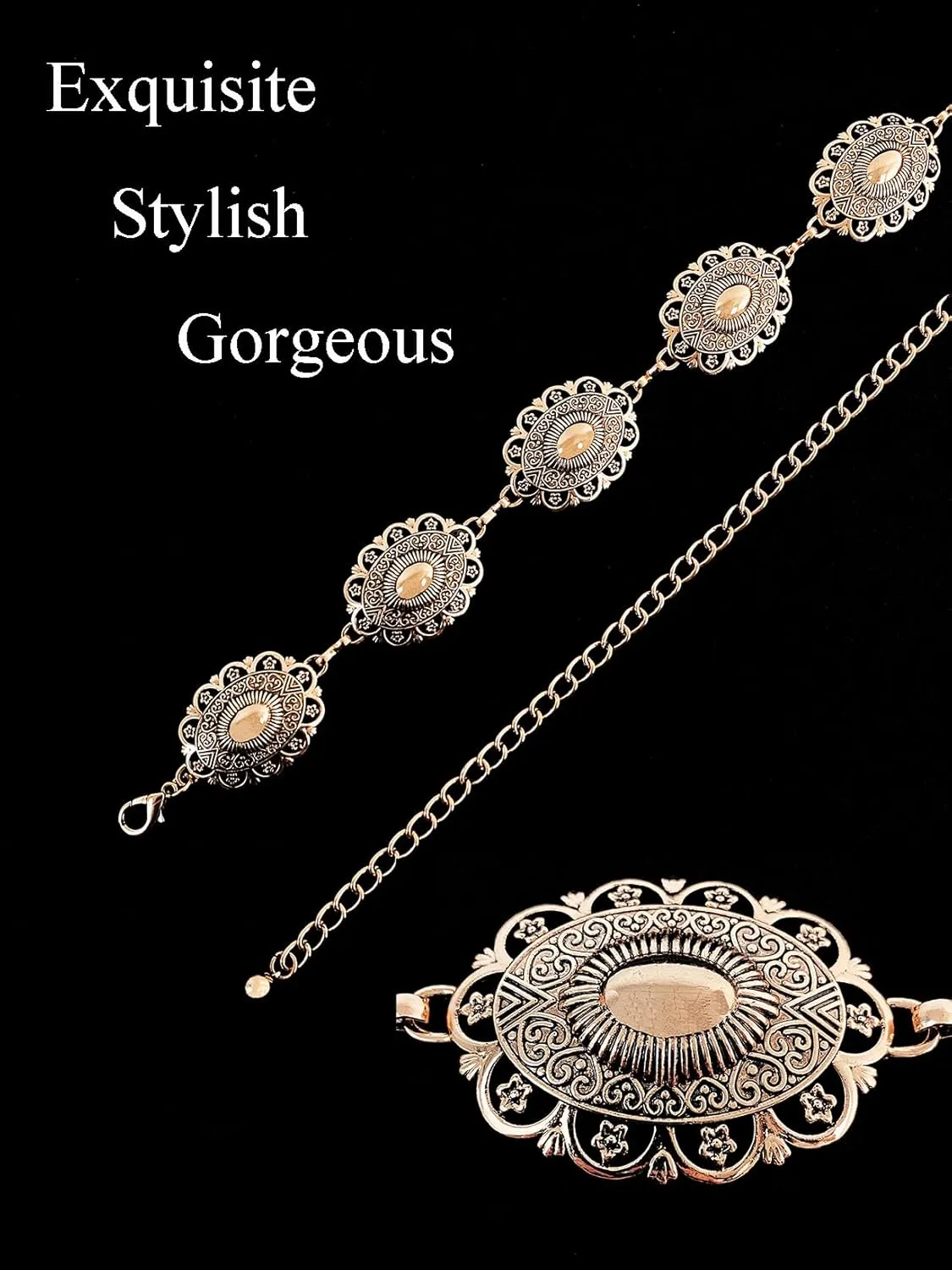 TOPACC Western Metal Concho Belt for Women Cowgirl Chain Belts for Dresses Jeans Country Concert Outfit