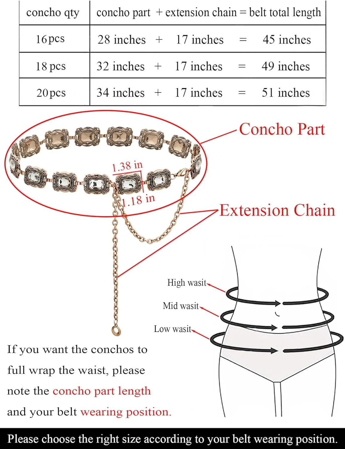 TOPACC Western Metal Concho Belt for Women Cowgirl Chain Belts for Dresses Jeans Country Concert Outfit