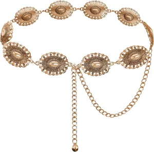 TOPACC Western Metal Concho Belt for Women Cowgirl Chain Belts for Dresses Jeans Country Concert Outfit