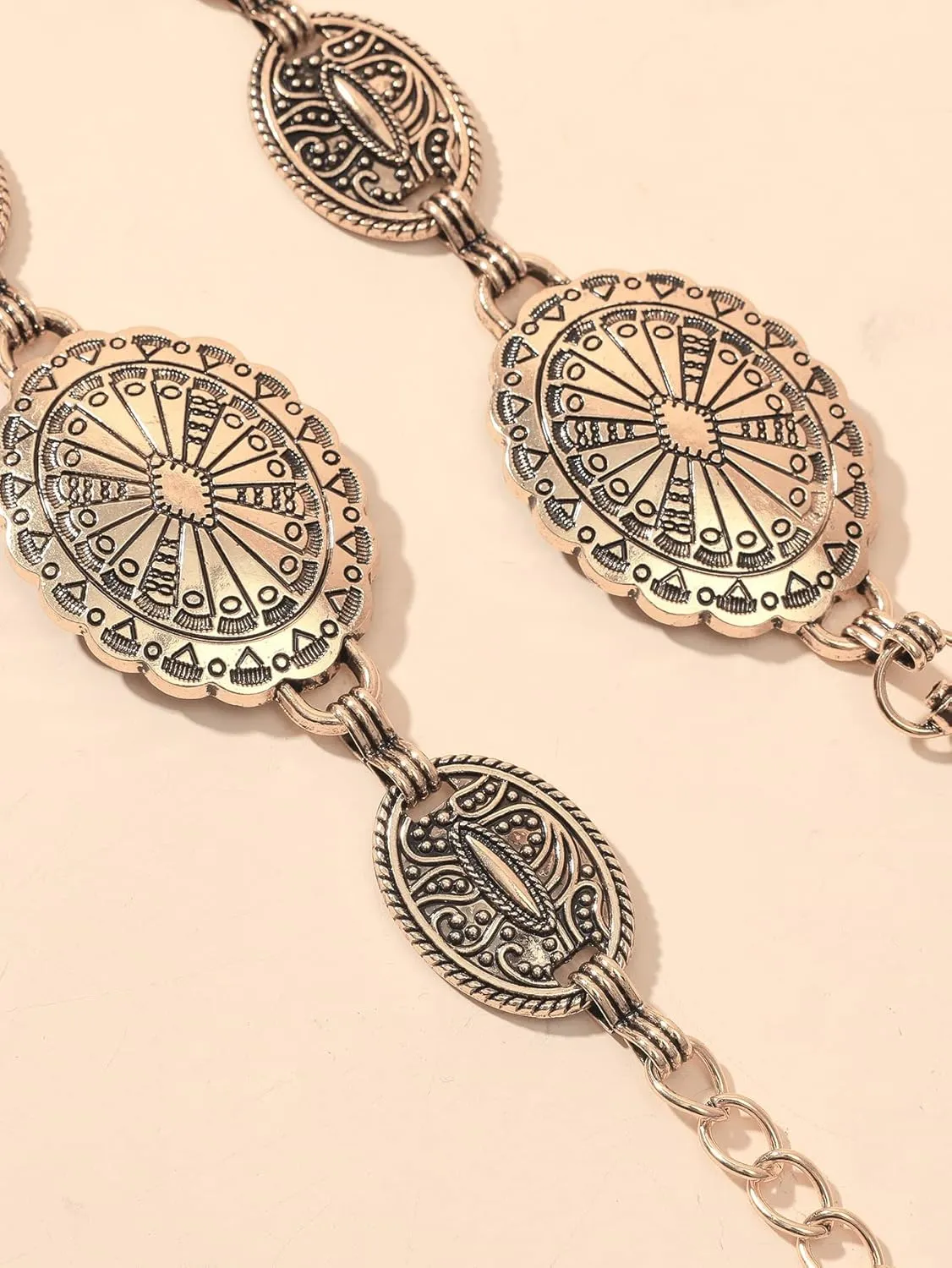 TOPACC Western Metal Concho Belt for Women Cowgirl Chain Belts for Dresses Jeans Country Concert Outfit