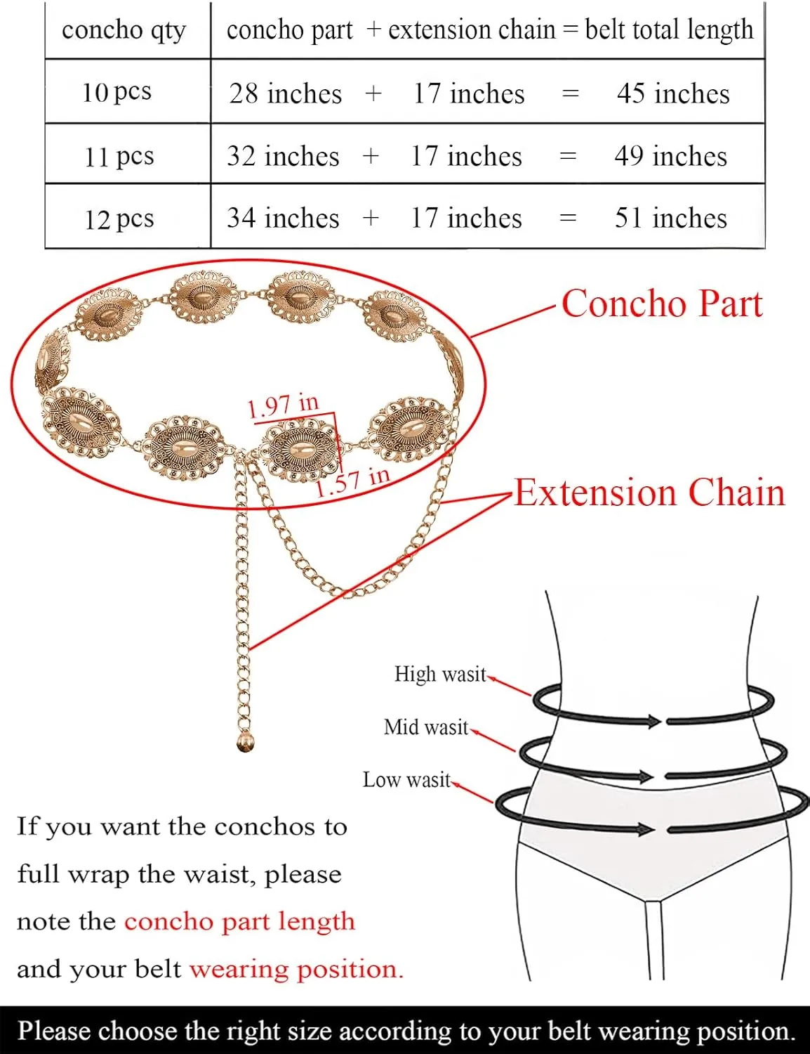 TOPACC Western Metal Concho Belt for Women Cowgirl Chain Belts for Dresses Jeans Country Concert Outfit