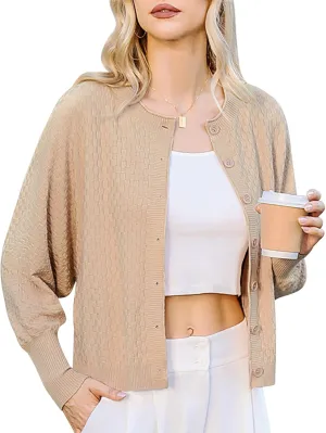 Totatuit Women's Lightweight Cropped Cardigan Sweaters Long Sleeve Button Down Sweater Open Front Knit Cardigans