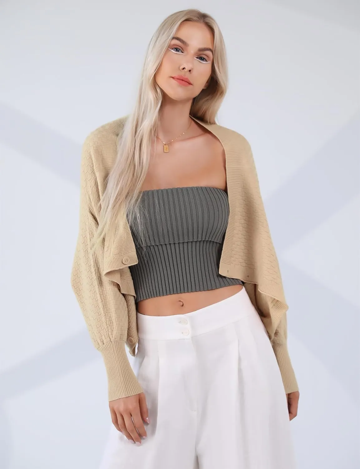 Totatuit Women's Lightweight Cropped Cardigan Sweaters Long Sleeve Button Down Sweater Open Front Knit Cardigans