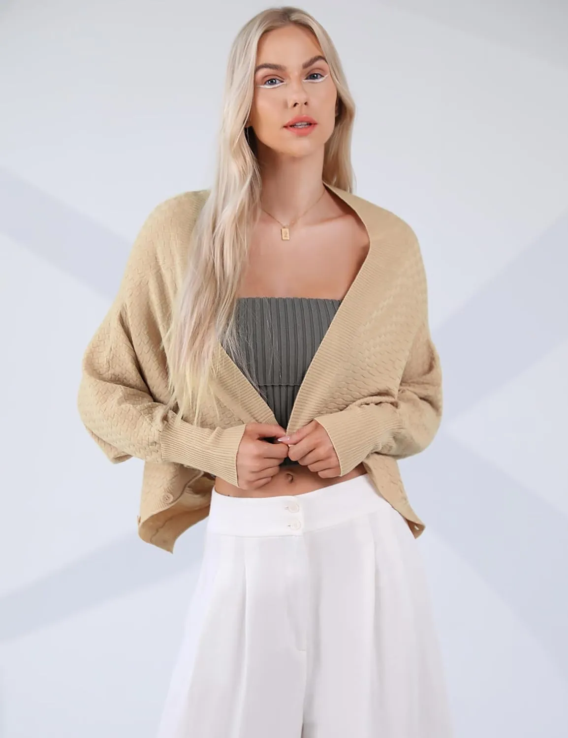 Totatuit Women's Lightweight Cropped Cardigan Sweaters Long Sleeve Button Down Sweater Open Front Knit Cardigans