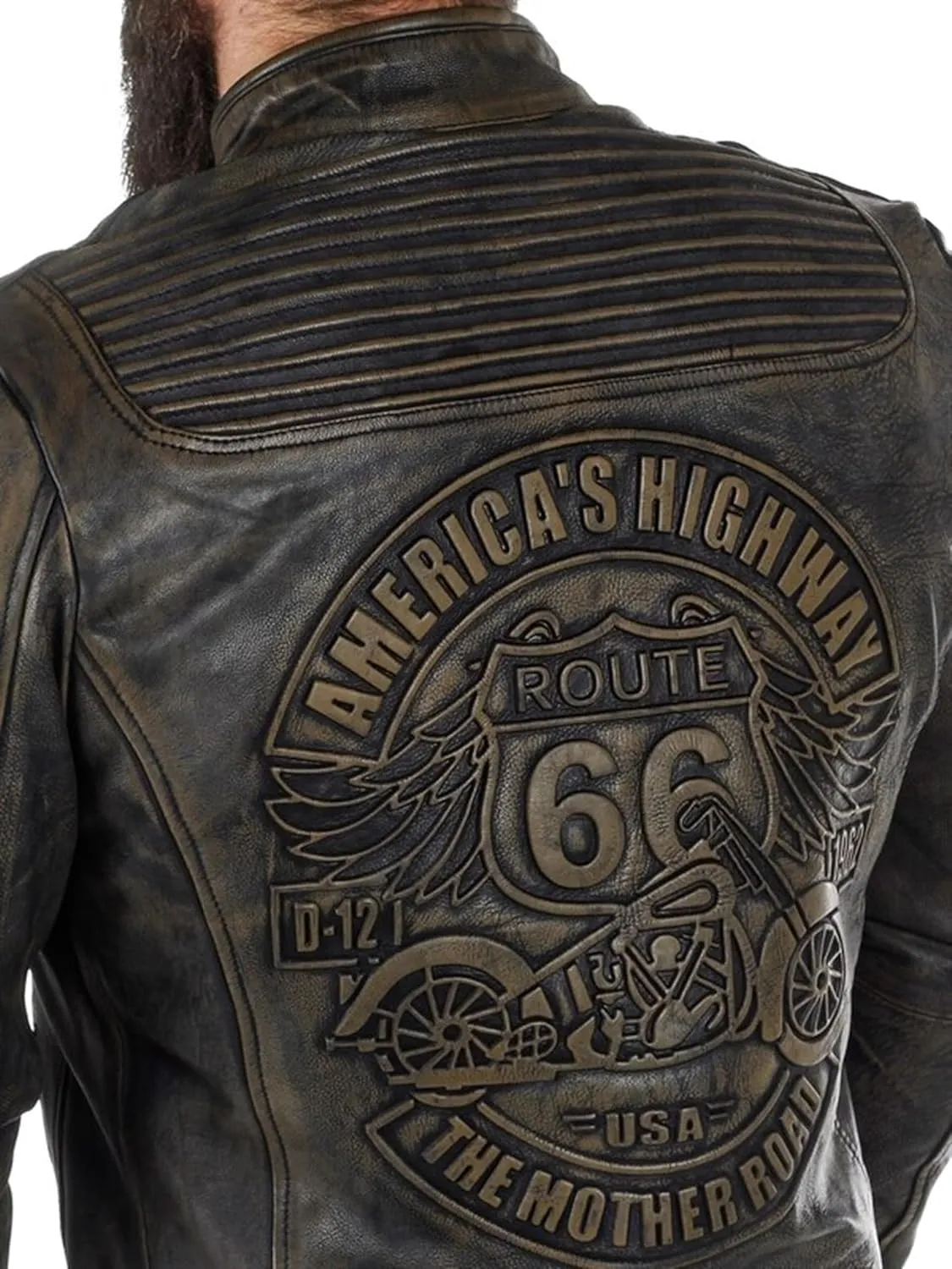 Trisis Men Leather Jacket Sheep Leather Jacket Cow Leather Jacket Route66 Trendy Embossing Ribbed Style Winter Outfit 2024