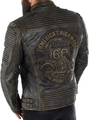 Trisis Men Leather Jacket Sheep Leather Jacket Cow Leather Jacket Route66 Trendy Embossing Ribbed Style Winter Outfit 2024