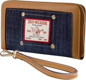 True Religion Women's Zip-Around Mini Wallet with Wrist Strap, Dark Denim, One Size