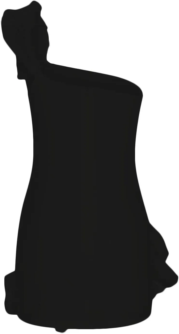 TUNUSKAT Womens Sexy One Shoulder Mini Cocktail Dresses Fashion Ruffle Bodycon Birthday Dresses Short Party Holiday Dress