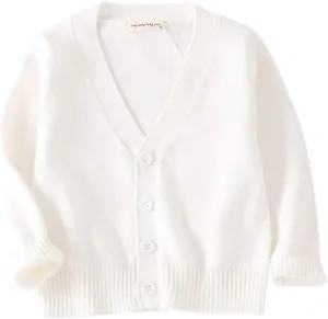 Unisex Boys Girls Cardigans Sweater V-Neck Long Sleeve School Uniforms Button Knit Tops
