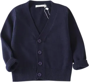 Unisex Boys Girls Cardigans Sweater V-Neck Long Sleeve School Uniforms Button Knit Tops