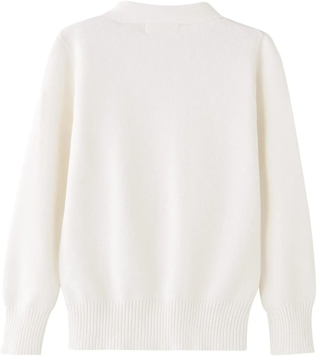 Unisex Boys Girls Cardigans Sweater V-Neck Long Sleeve School Uniforms Button Knit Tops