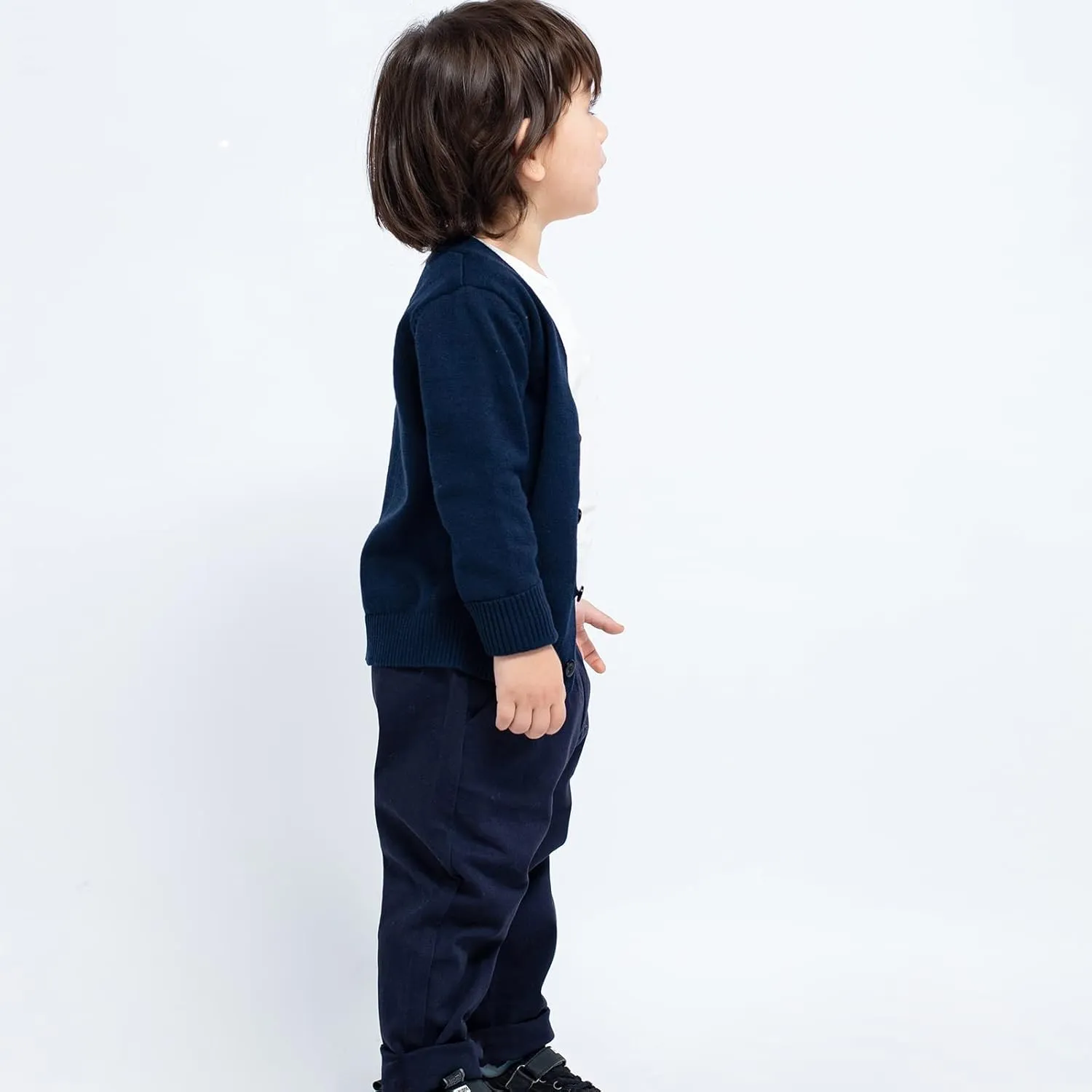 Unisex Boys Girls Cardigans Sweater V-Neck Long Sleeve School Uniforms Button Knit Tops