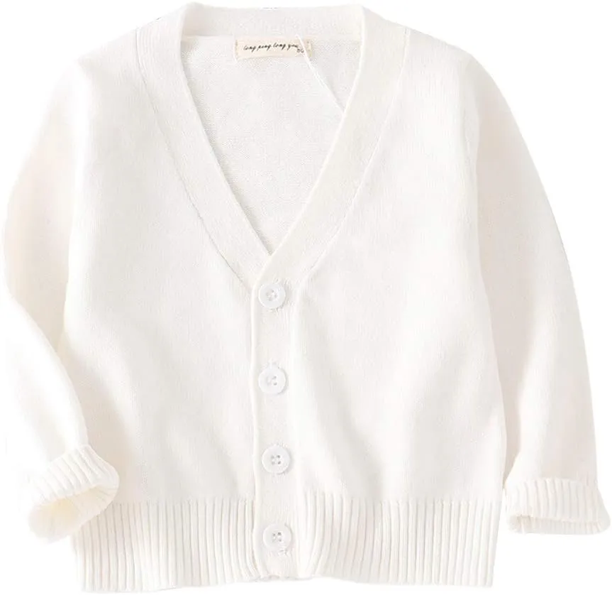 Unisex Boys Girls Cardigans Sweater V-Neck Long Sleeve School Uniforms Button Knit Tops