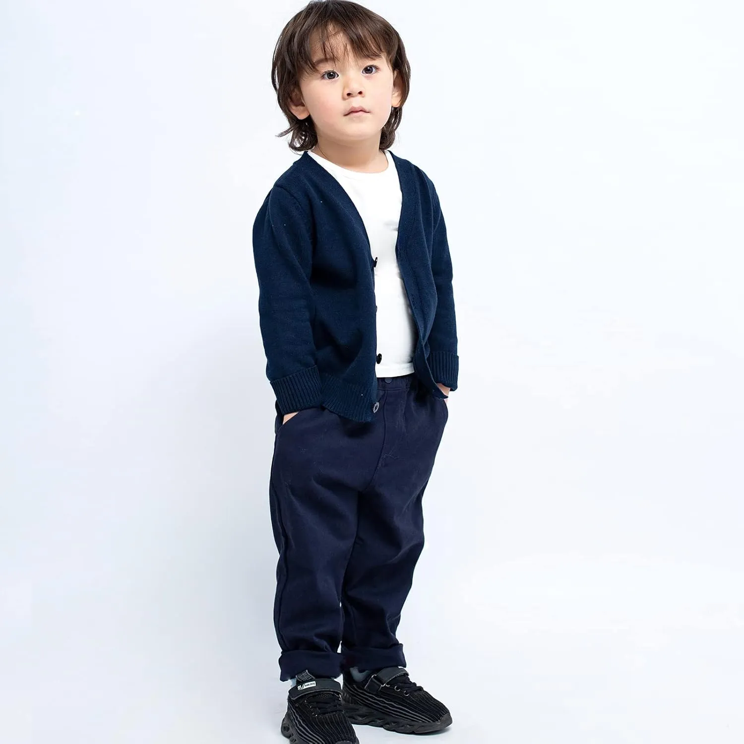 Unisex Boys Girls Cardigans Sweater V-Neck Long Sleeve School Uniforms Button Knit Tops