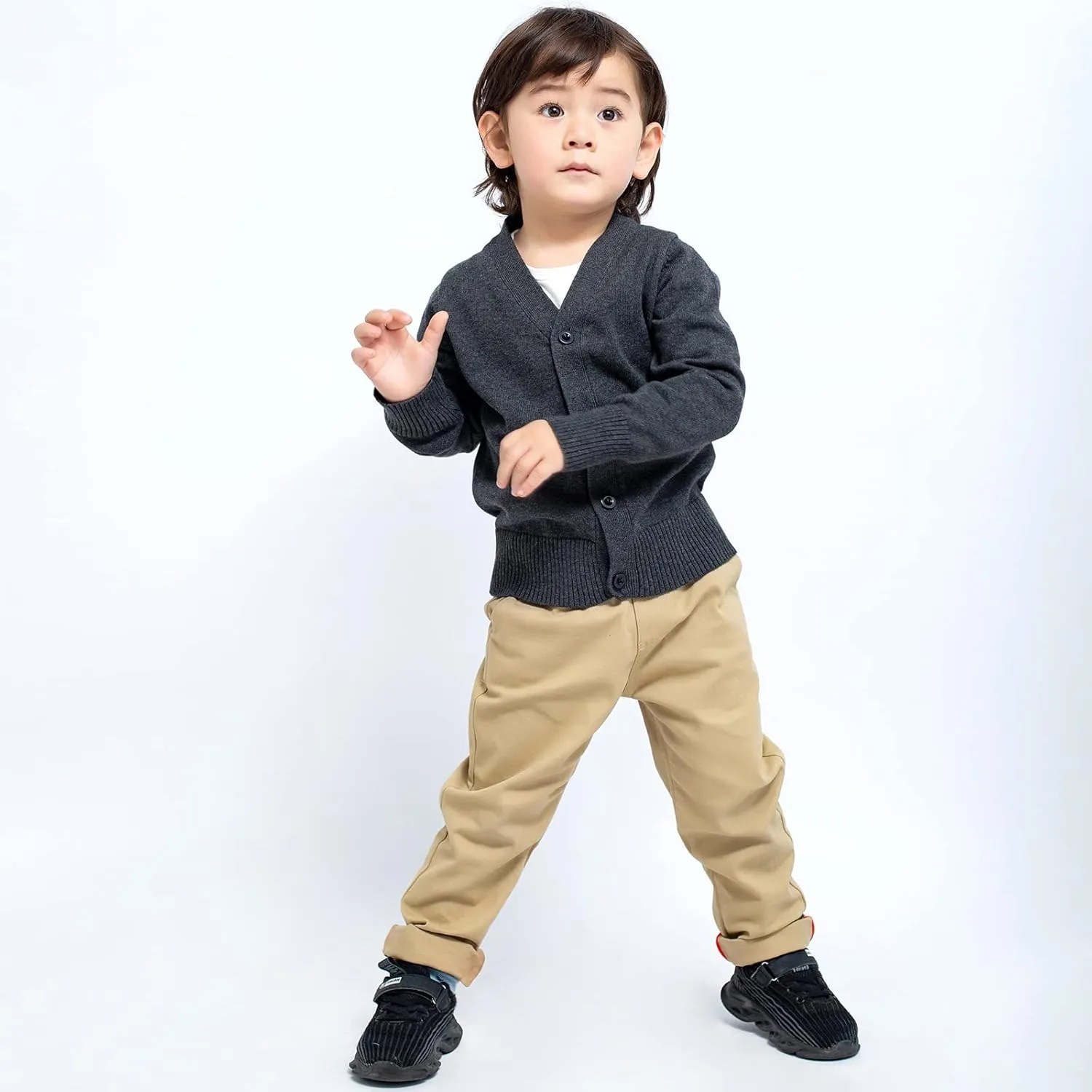 Unisex Boys Girls Cardigans Sweater V-Neck Long Sleeve School Uniforms Button Knit Tops