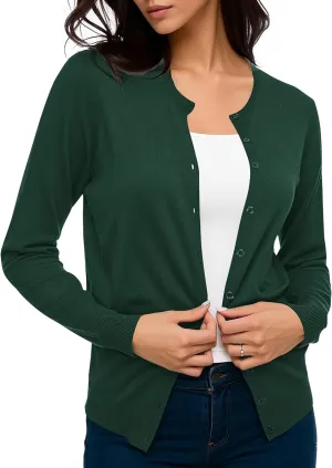 Urban CoCo Women's Long Sleeve Crew Neck Button Down Knit Cardigan Sweater