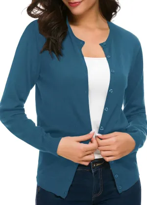 Urban CoCo Women's Long Sleeve Crew Neck Button Down Knit Cardigan Sweater