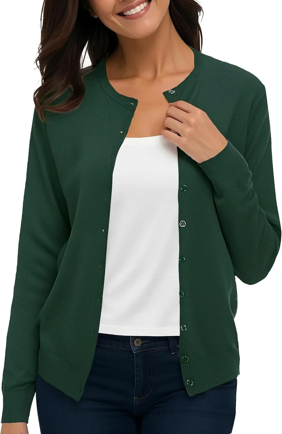 Urban CoCo Women's Long Sleeve Crew Neck Button Down Knit Cardigan Sweater