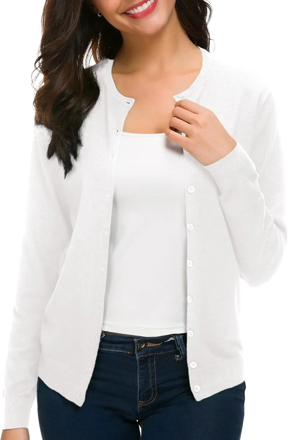 Urban CoCo Women's Long Sleeve Crew Neck Button Down Knit Cardigan Sweater