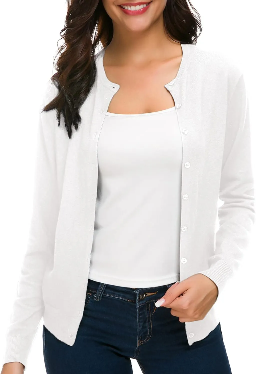 Urban CoCo Women's Long Sleeve Crew Neck Button Down Knit Cardigan Sweater