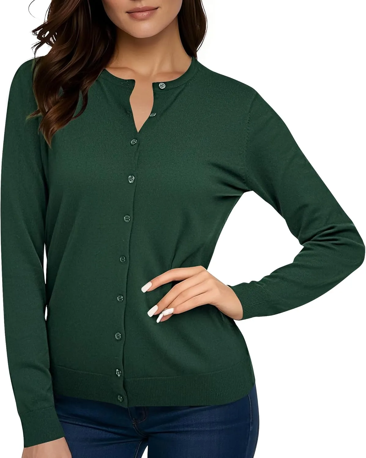 Urban CoCo Women's Long Sleeve Crew Neck Button Down Knit Cardigan Sweater