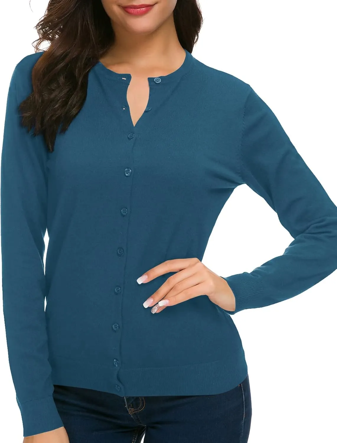 Urban CoCo Women's Long Sleeve Crew Neck Button Down Knit Cardigan Sweater