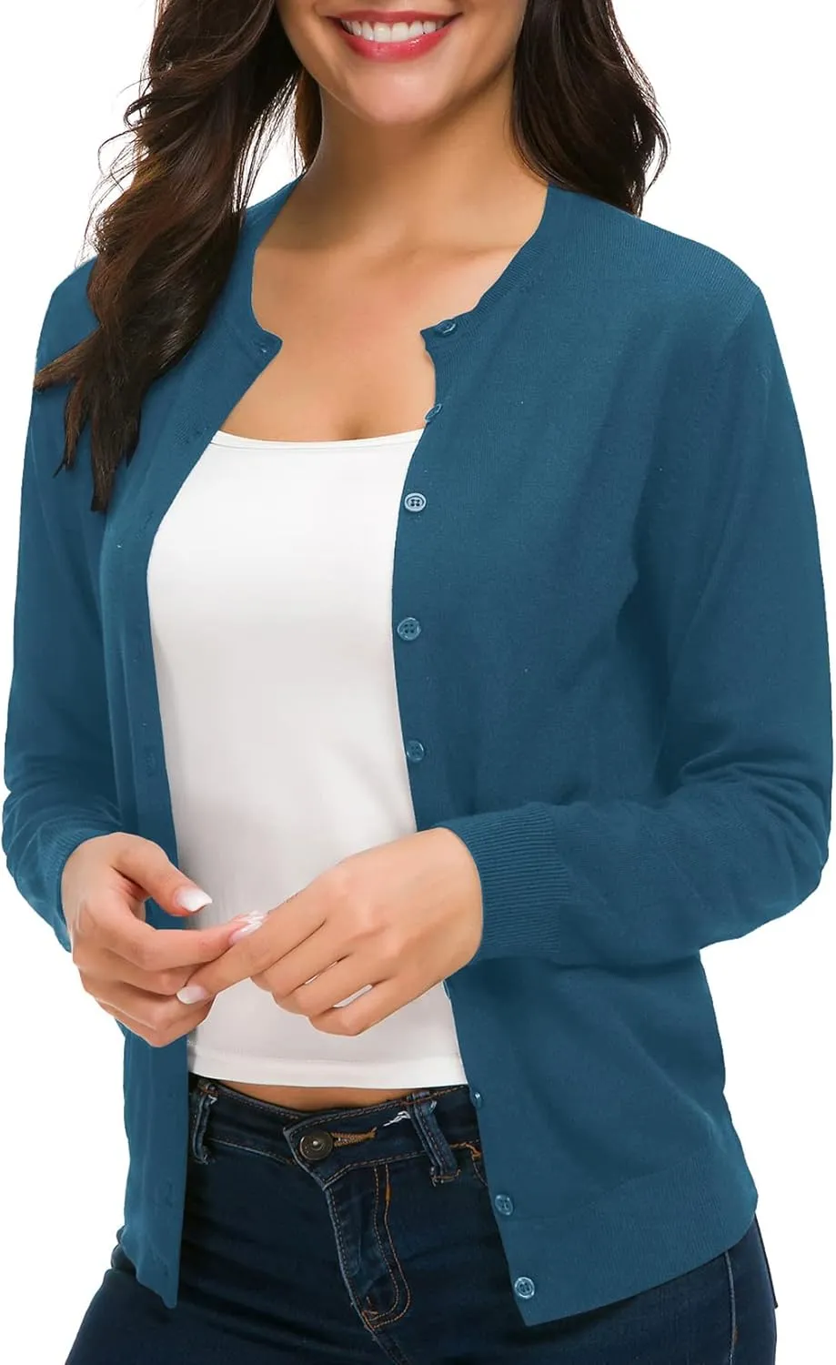 Urban CoCo Women's Long Sleeve Crew Neck Button Down Knit Cardigan Sweater