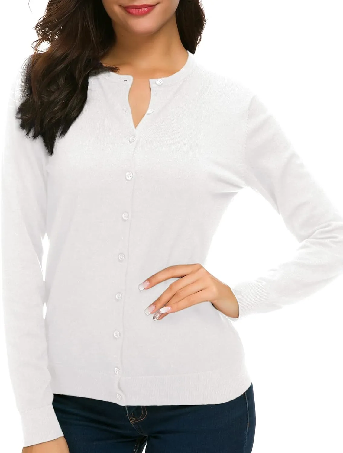Urban CoCo Women's Long Sleeve Crew Neck Button Down Knit Cardigan Sweater