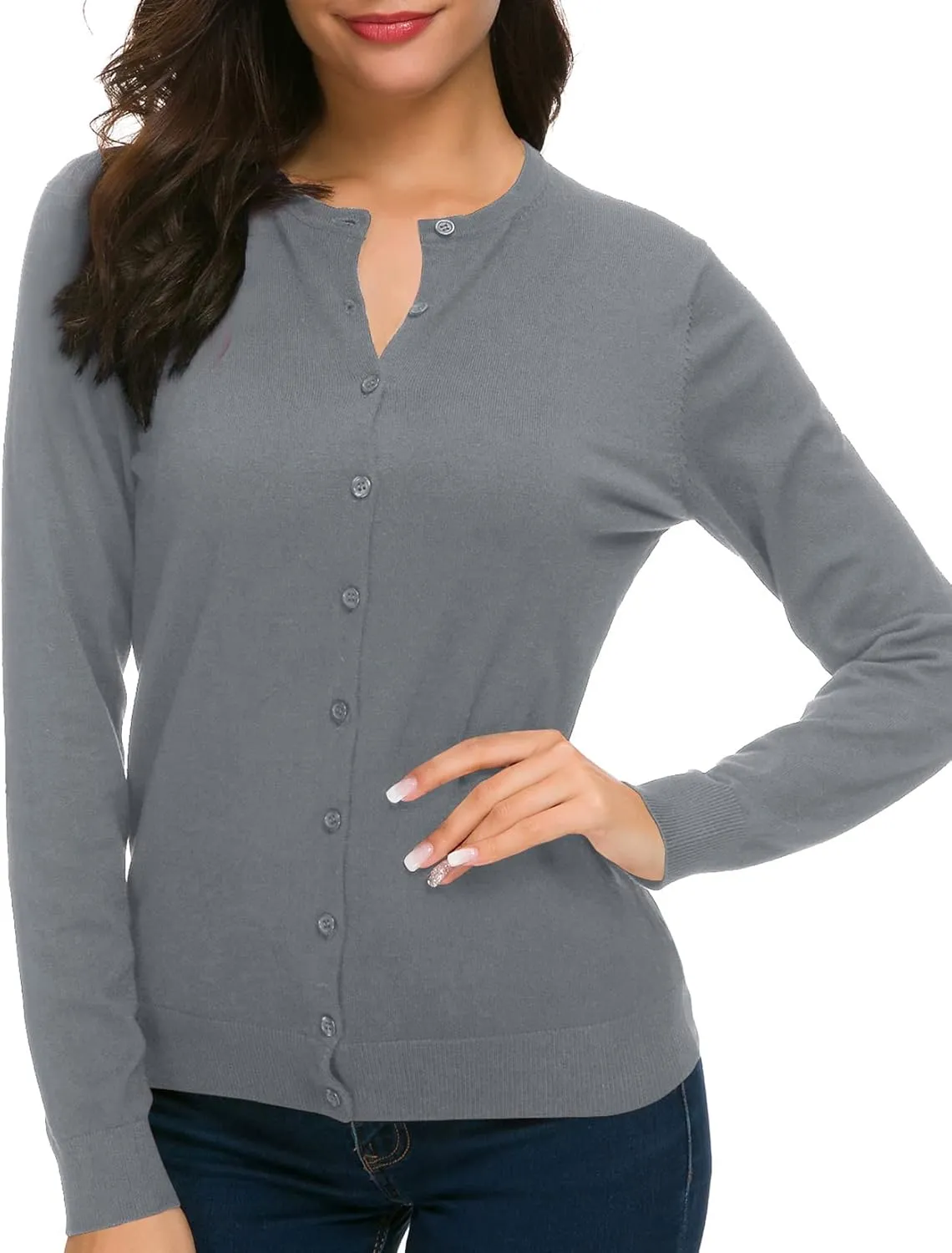 Urban CoCo Women's Long Sleeve Crew Neck Button Down Knit Cardigan Sweater