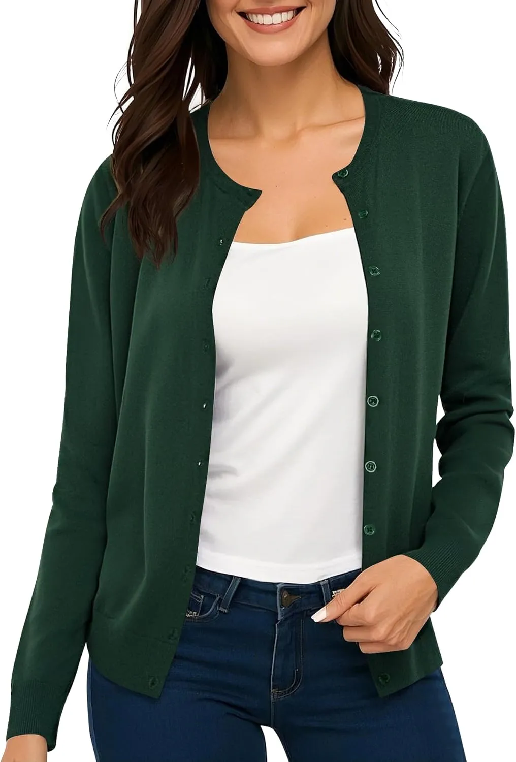 Urban CoCo Women's Long Sleeve Crew Neck Button Down Knit Cardigan Sweater