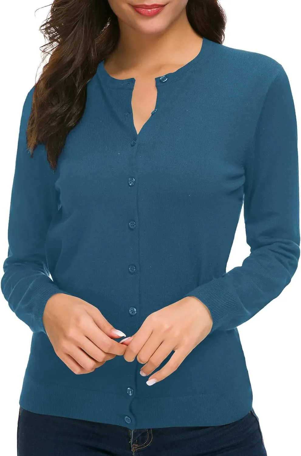 Urban CoCo Women's Long Sleeve Crew Neck Button Down Knit Cardigan Sweater